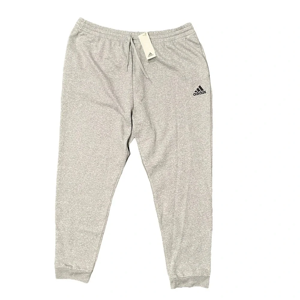 Adidas Men's Big & Tall Essentials Feel Cozy Jogger Fleece Pants Gray 2XLT NEW - Picture 2 of 7